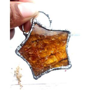 Fire quartz crystal star necklace handmade gothic fantasy style metalwork solder
